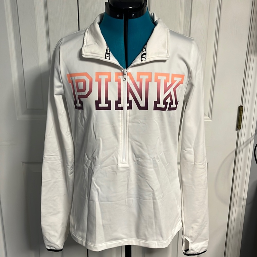Victoria’s Secret Pink Quarter Zip Jacket White Pullover Workout Long Sleeve
